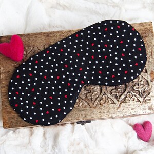 Black Heart Sleeping Mask, Valentines Gift for Her, Gift under 25, Sleep Mask, Blindfold image 1