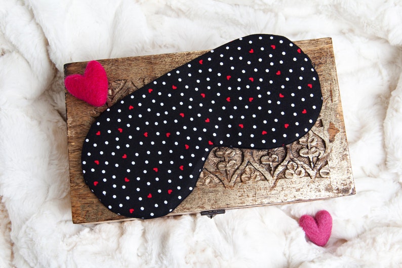 Black Heart Sleeping Mask, Valentines Gift for Her, Gift under 25, Sleep Mask, Blindfold image 1