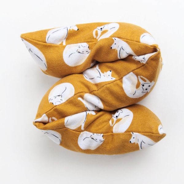 Organic Fox Heating Pad, Rice Heat Pack, Cozy, Hygge Gift, Cotton Neck Wrap, Microwaveable, Reusable, Gold Yellow