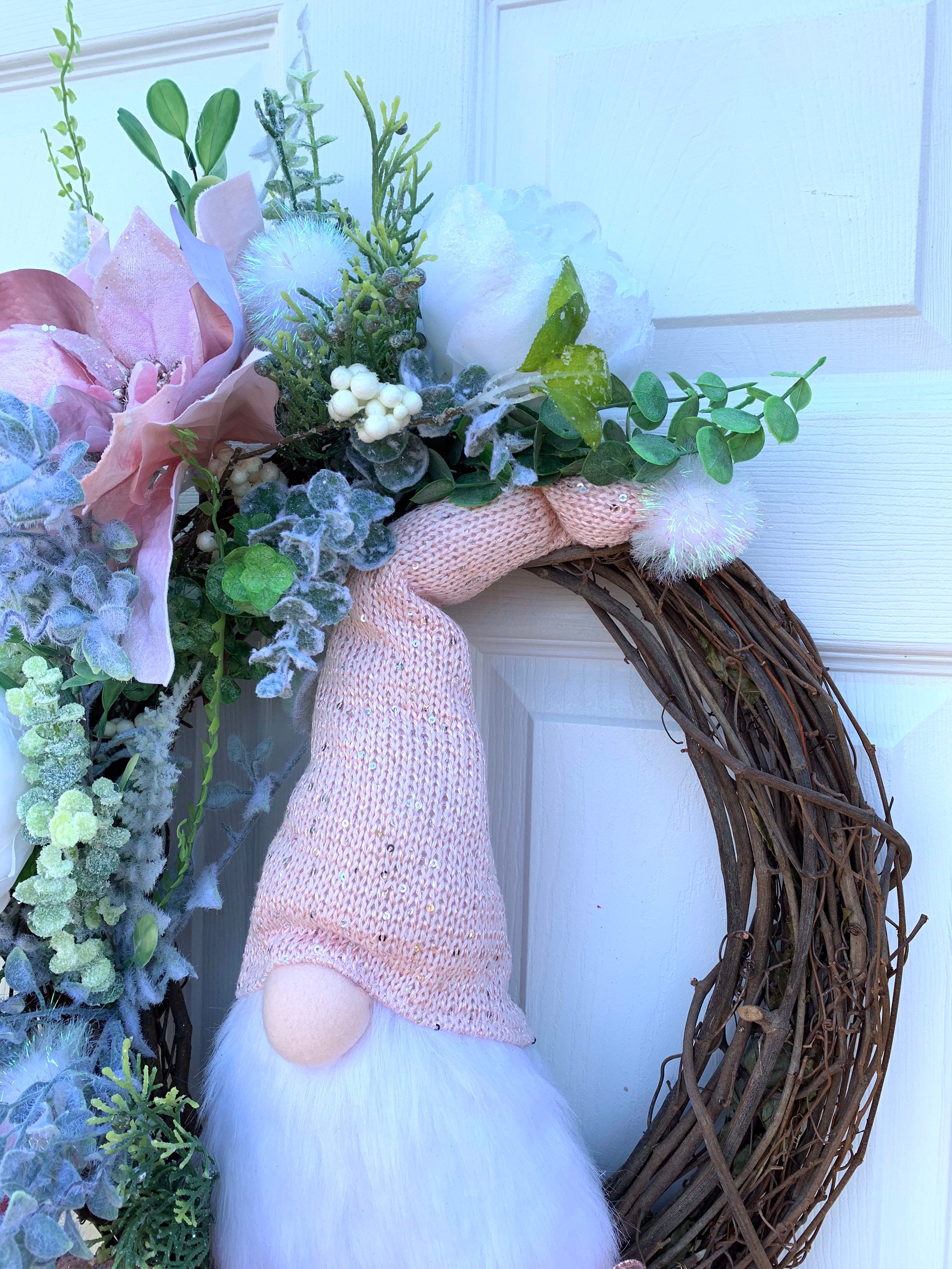 PINK GNOME WREATH for Front Door Etsy UK