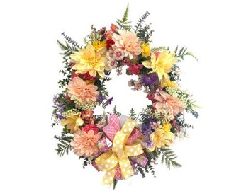 SPRING SUMMER FLORAL Wreath, front door grapevine