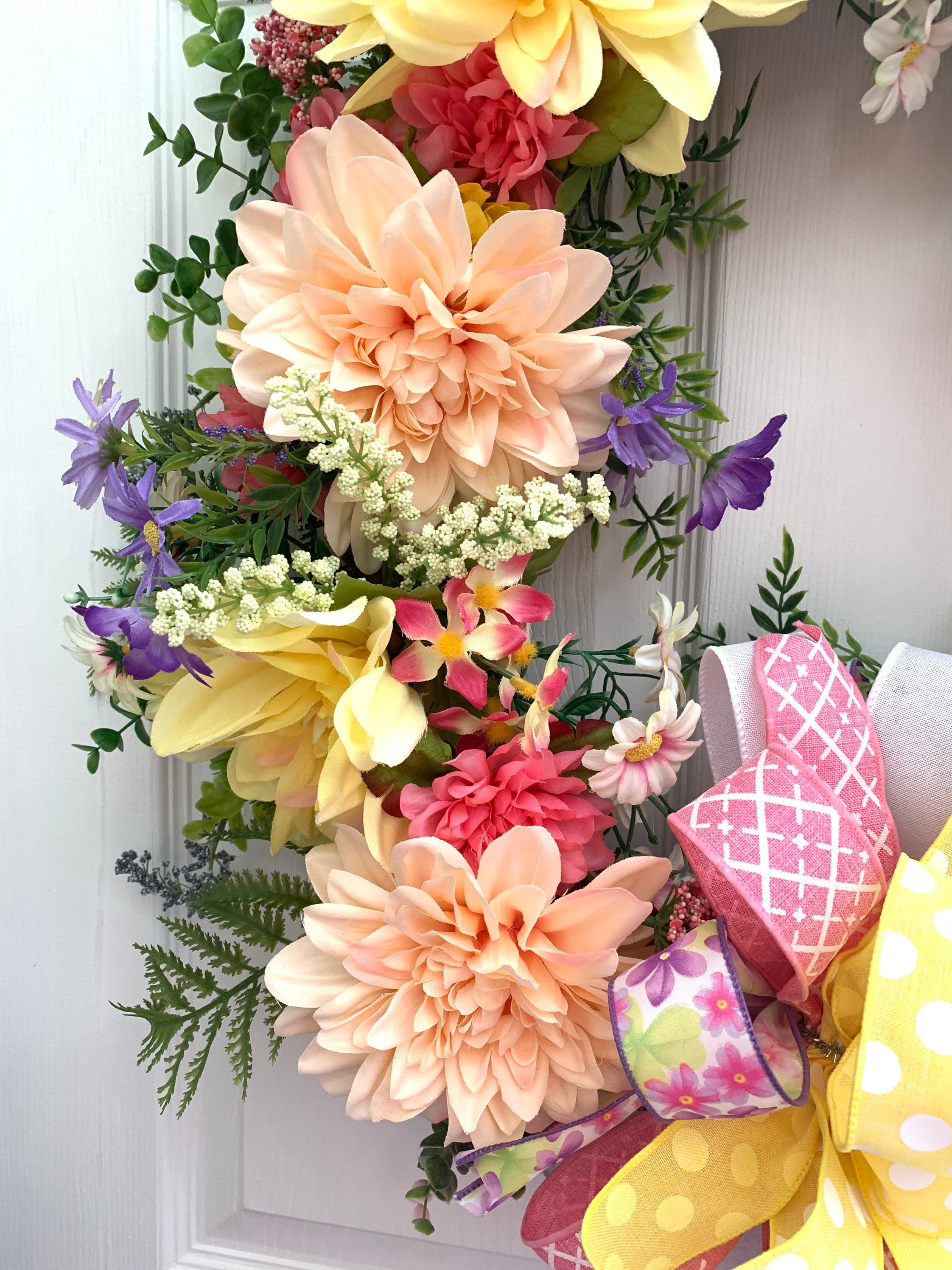 SPRING SUMMER FLORAL Wreath, Front Door Grapevine - Etsy