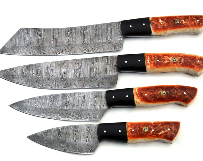 Damascus Steel Handmade Kitchen Cooking Chef Skinner Cleaver Knife SET Bone X50J