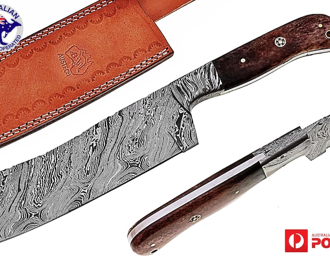 Damascus Steel Custom Handmade 12" Kitchen Chef Cleaver Knife Dyed Bone X35C1