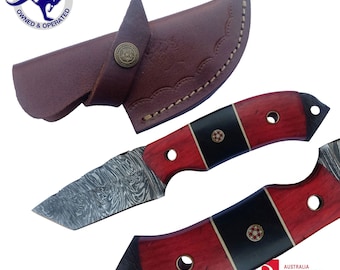 Handmade Damascus Steel 7 inches Tanto Skinner Hunting Knife Dyed Wood S37