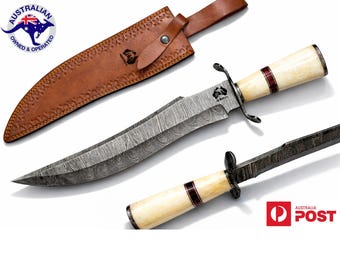 Handmade Damascus Steel 18 Inches Bowie Hunting Knife - Camel Bone Handle W10A