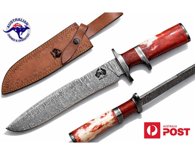 Handmade Damascus Steel 15 Inches Bowie Hunting Knife - Camel Bone Handle W05B