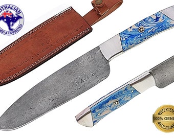 Damascus Steel Custom HANDMADE 12 inch Kitchen Cook Chef Knife Epoxy Resin X18E