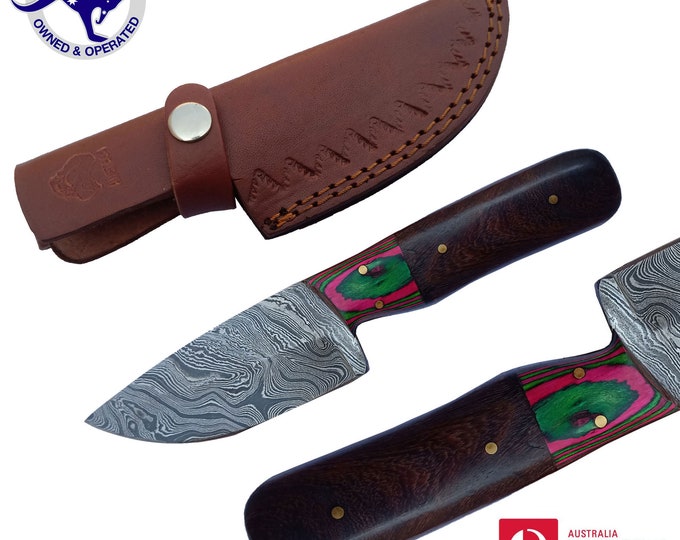 Handmade Damascus Steel 8 inches Skinner Hunting Knife - Dyed Walnut Wood S06