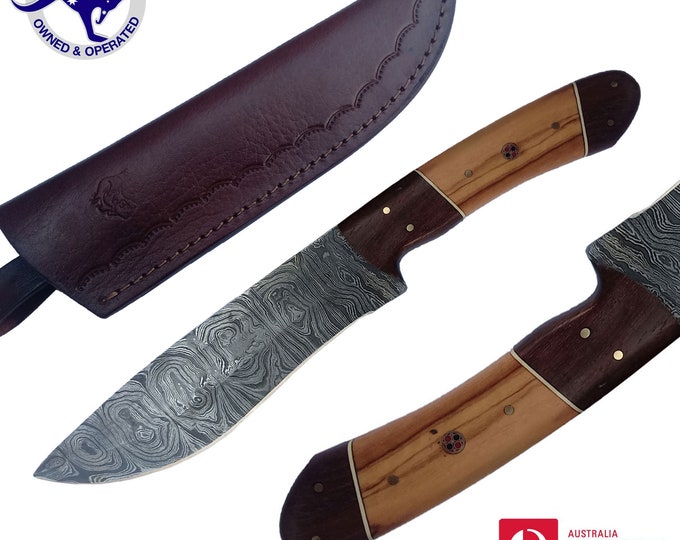 Handmade Damascus Steel 11 inches Skinner Hunting Knife Walnut & Olive Wood S38