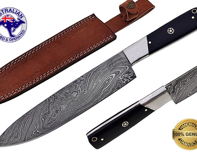 Damascus Steel Custom HANDMADE 12 inch Hunting Cook Chef Knife - Bull Horn X53B
