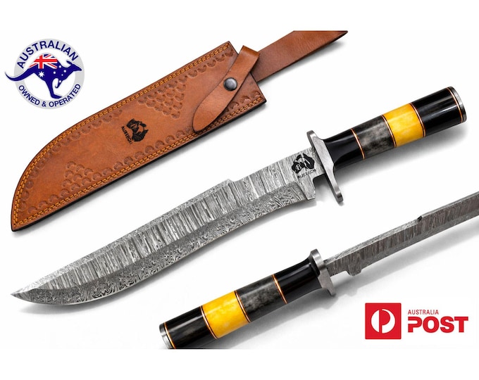 Handmade Damascus Steel 17 Inches Bowie Hunting Knife - Bone & Horn Handle W07B