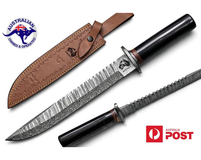 Handmade Damascus Steel 16 Inches Bowie Hunting Knife - Buffalo Horn Handle W01