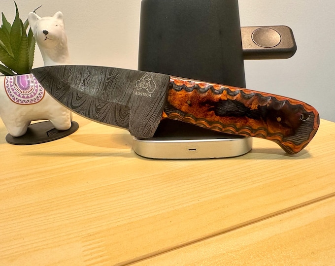 Handmade Damascus Steel 8.5” inches Skinner Hunting Knife - Dyed Wood Handle S46