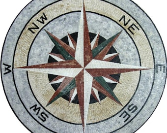 Handmade Compass Marble Mosaic for Walls, Floors & Tabletops, Customizable Art Design C2