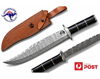 Handmade Damascus Steel 17 Inches Bowie Hunting Knife - Bull Horn Handle W08A