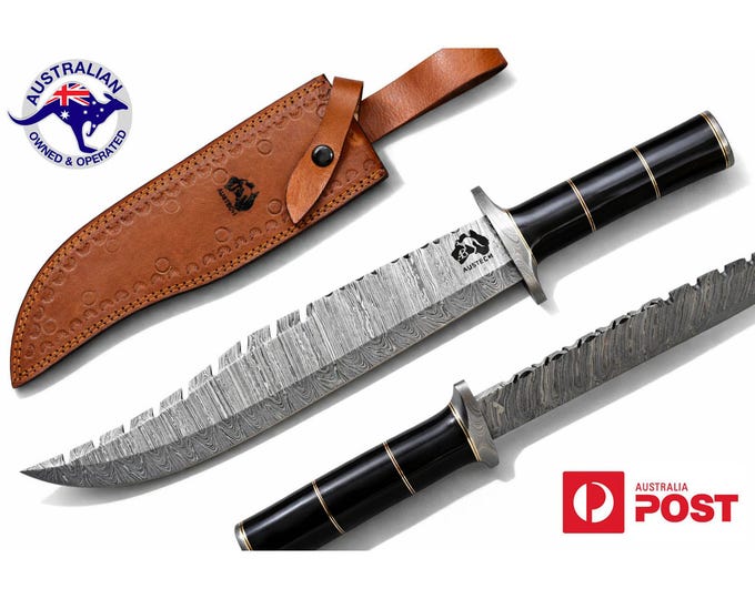 Handmade Damascus Steel 17 Inches Bowie Hunting Knife - Bull Horn Handle W08A