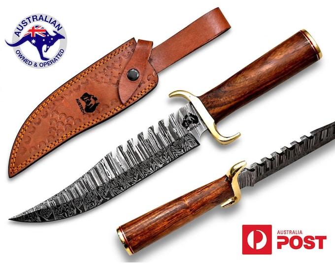 Handmade Damascus Steel 14 Inches Bowie Hunting Knife - Walnut Wood Handle W04A