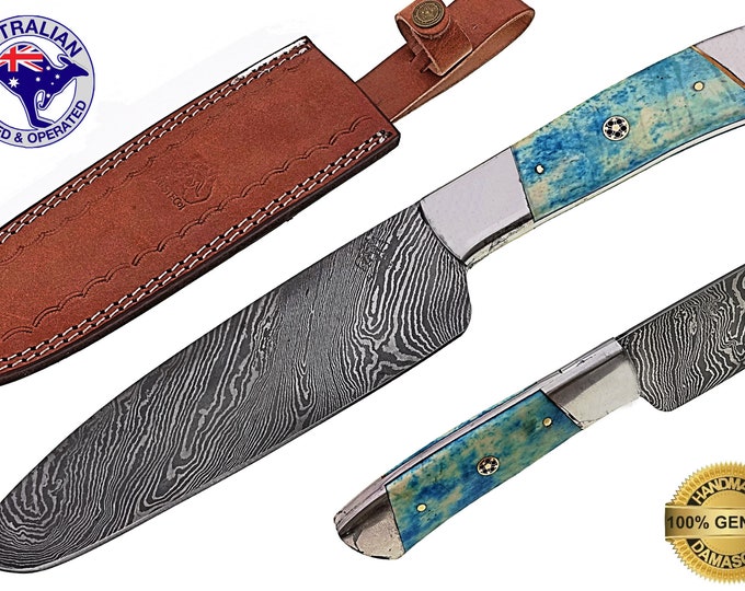 Damascus Steel Custom HANDMADE 12 inch Kitchen Cook Chef Knife - Dyed Bone X18C