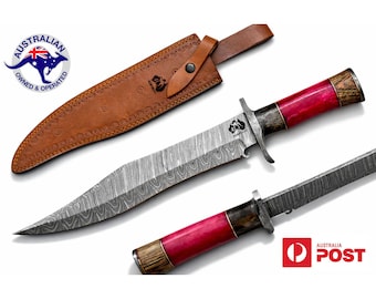 Handmade Damascus Steel 18 Inches Bowie Hunting Knife - Bone & Wood Handle W09A