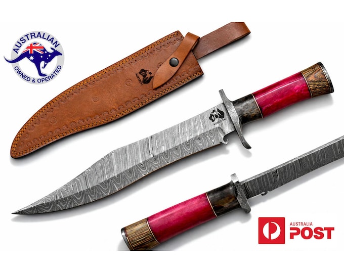 Handmade Damascus Steel 18 Inches Bowie Hunting Knife - Bone & Wood Handle W09A