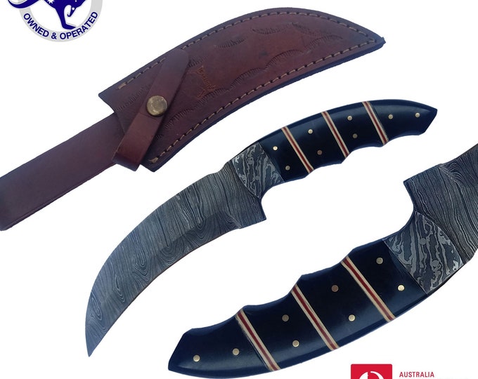 Handmade Damascus Steel 10 inches Karambit Skinner Hunting Knife - Bull Horn S17