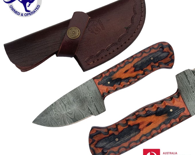 Handmade Damascus Steel 9 inches Skinner Hunting Knife - Dyed Wood Handle S43