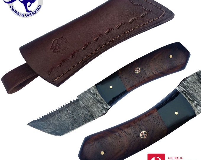 Handmade Damascus Steel 9 inches Skinner Hunting Knife - Walnut Wood & Horn S13