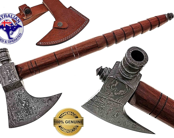 VIKING AXE, CUSTOM Made Axe, Fixed Blade Damascus Hand Forged Wood Hatchet, Firefighter Battle Walnut Wood Handle Axe X57