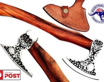 Stainless Steel Custom Handmade Etched Axe Tomahawk - Rose Wood Handle X59