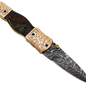 Damascus Steel Handmade 7 Camping Folding Pocket Knife Epoxy Resin Handle F12E image 2