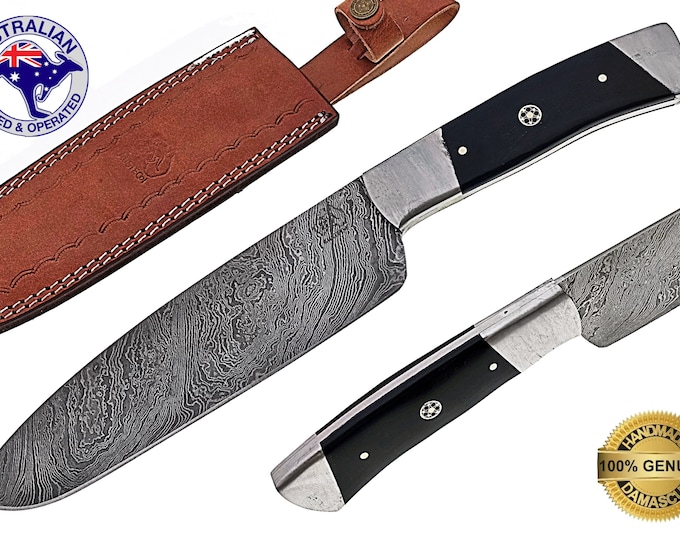 Damascus Steel Custom HANDMADE 12 inch Kitchen Cook Chef Knife - Bull Horn X18B