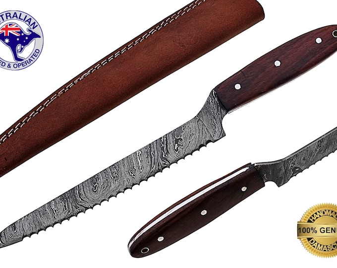 Damascus Steel Custom HANDMADE 16 inch Kitchen Chef Bread Knife Walnut Wood X5C