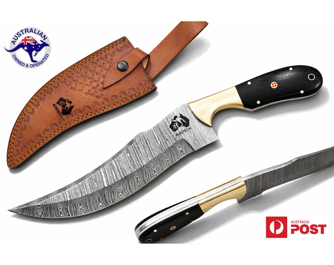 Handmade Damascus Steel 13.5 Inch Bowie Hunting Knife - Vengai Wood Handle W06B