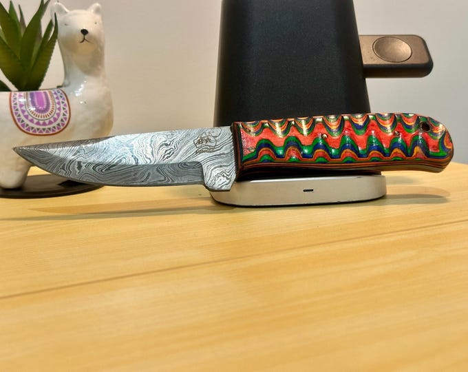 Handmade Damascus Steel 9” inches Skinner Hunting Knife - Dyed Wood Handle S45