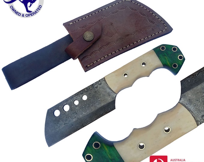Handmade Damascus Steel 9 inches Kitchen Chef Cleaver Knife Camel Bone Wood S18