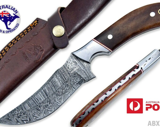 Damascus Steel HANDMADE 9.2" bush skinner hunting bowie knife Walnut Wood Handle X12D