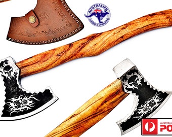 Stainless Steel Custom Handmade Etched Axe Tomahawk - Olive Wood Handle X58