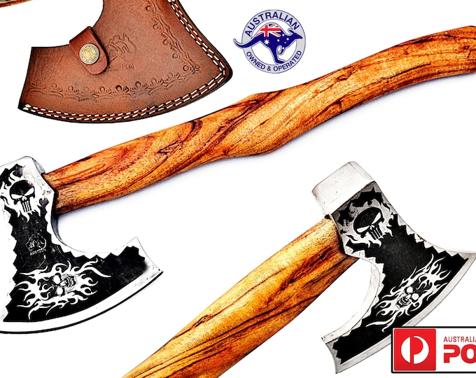 Stainless Steel Custom Handmade Etched Axe Tomahawk - Olive Wood Handle X58