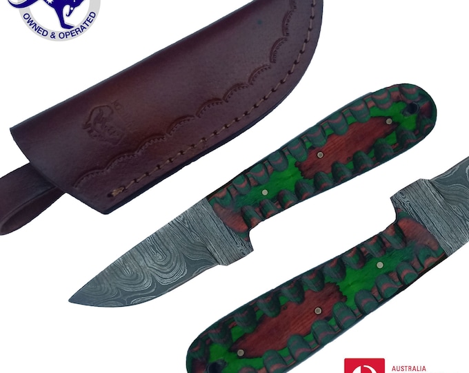 Handmade Damascus Steel 8.5 inches Skinner Hunting Knife - Dyed Wood Handle S44