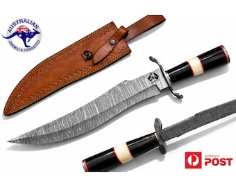 Handmade Damascus Steel 18 Inches Bowie Hunting Knife - Bone & Horn Handle W10B