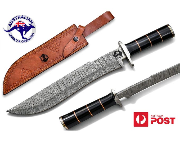 Handmade Damascus Steel 17 Inches Bowie Hunting Knife - Buffalo Horn Handle W07A