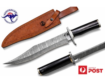 Handmade Damascus Steel 18 Inches Bowie Hunting Knife - Bull Horn Handle W09B