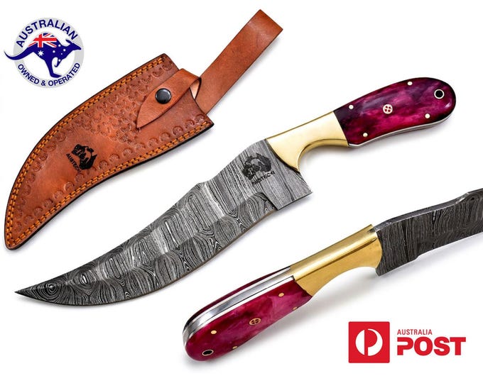 Handmade Damascus Steel 13.5 Inches Bowie Hunting Knife - Camel Bone Handle W06A