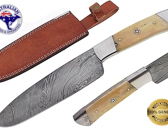 Damascus Steel Custom HANDMADE 12 inch Kitchen Cook Chef Knife - Camel Bone X18A
