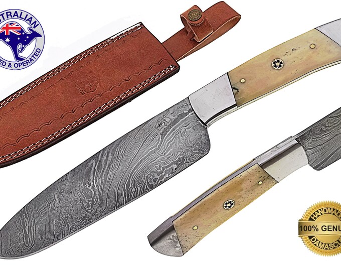 Damascus Steel Custom HANDMADE 12 inch Kitchen Cook Chef Knife - Camel Bone X18A