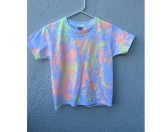 Neon tie dye tshirt, youth tie dye, yellow and orange tee, child tshirt, splatter tie dye, summer vacation, youth neon
