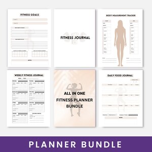 Printable Health and Fitness Planner Bundle, Fitness Journal, Diet, Weightloss Tracker, Fitness Journey, Selfcare Journal, Meal Prep Workout