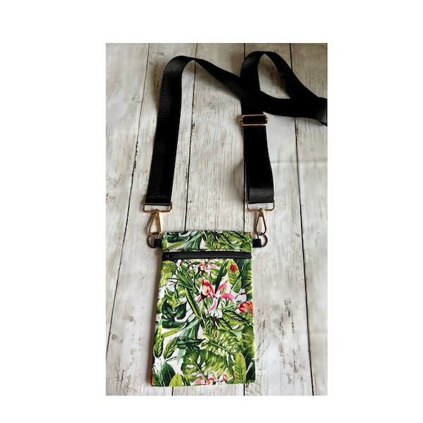 Tropical Crossbody purse Tropical bag Womens leaf phone bag Cell phone bag Cell phone purse Crossbody purse Crossbody wallet