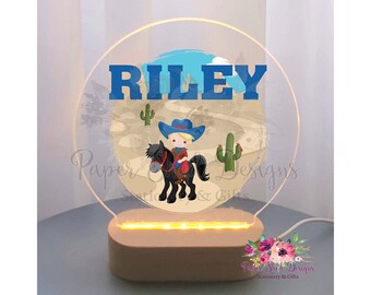 Custom Night Light, Personalised Light, Nursery Room Decor, Childrens Night Light, Kids Room Light, Led Night Light, Cowboy Nursery Decor